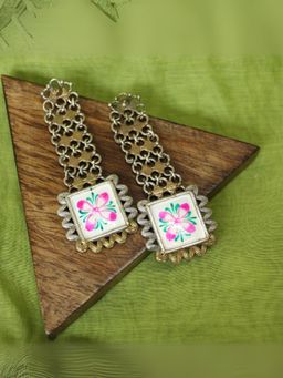 Spring Soul - Hand-Painted Floral Silver Drop Earrings