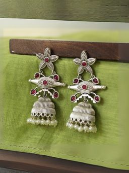 Spring Soul - Silver Floral Pearls Jhumka Earrings