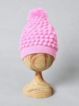 FUNKRAFTS - Girls Bubble Pattern Handmade Knitted Woolen Beanie Cap - Pink