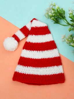 FUNKRAFTS - Kids Christmas Handmade Knitted Woolen Cap - Red & White