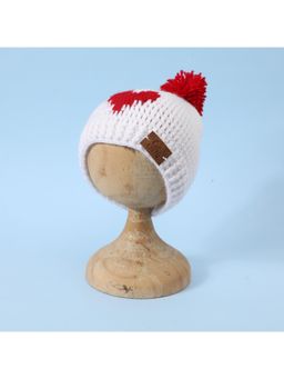 FUNKRAFTS - Kids Handmade Knitted Woolen Beanie Cap - White & Red