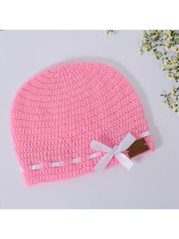 FUNKRAFTS - Girls Handmade Knitted Woolen Beanie Cap - Pink