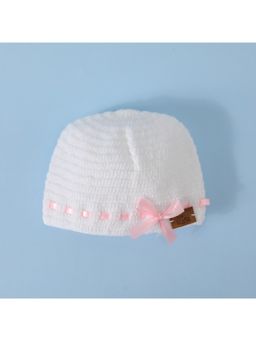 FUNKRAFTS - Girls Handmade Knitted Woolen Beanie Cap - White