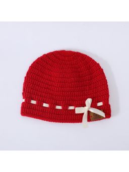 FUNKRAFTS - Girls Handmade Knitted Woolen Beanie Cap - Red