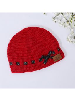 FUNKRAFTS - Girls Handmade Knitted Woolen Beanie Cap - Red