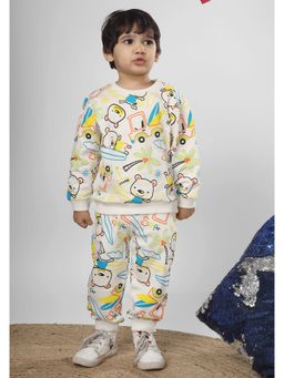 Polka Tots - Kids Cotton Full Sleeve Beach Print Co-ord - White (Set of 2)