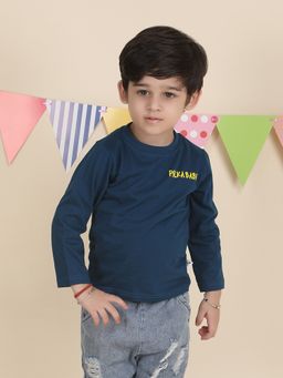 Polka Tots - Kids Cotton Full Sleeves Just a Boy T-Shirt - Blue