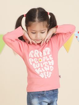 Polka Tots - Kids Cotton Full Sleeve Treat People With Kindness T-Shirt - Pink