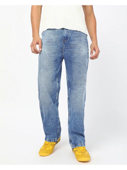 Bewakoof - Men's Blue Washed Straight Fit Mid-Rise Jeans
