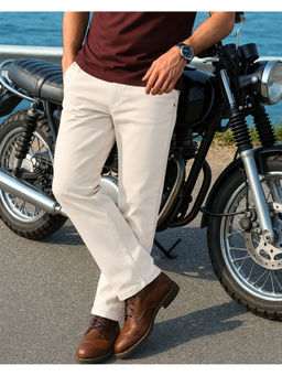 Bewakoof - Men's Beige Straight Fit Jeans