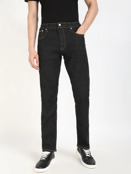 Calvin Klein - Black Cotton Straight Fit Mid Rise Jeans