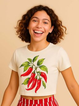 BaawRi - Girl's Chilli Spice Pop Ivory Viscose Crop T-shirt - Off White