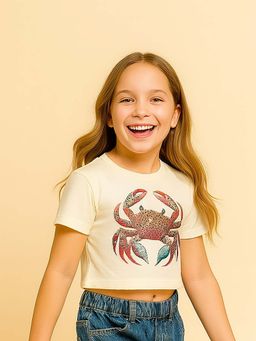 BaawRi - Girl's Crabby Cool Crop T-Shirt Wild Waters Edition - Off White