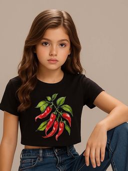 BaawRi - Girl's Chilli Spice Pop Ivory Viscose Crop T-Shirt - Black