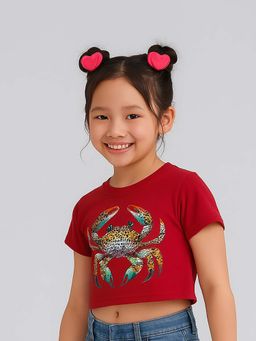 BaawRi - Girl's Crabby Cool Crop T-Shirt Wild Waters Edition - Red