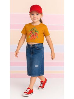 BaawRi - Girl's Chilli Spice Pop Ivory Viscose Crop T-Shirt - Yellow