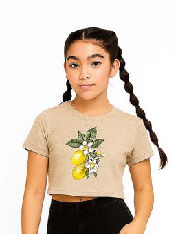BaawRi - Girl's Viscose Crop T-Shirt with Lemon Blossom Print - Beige