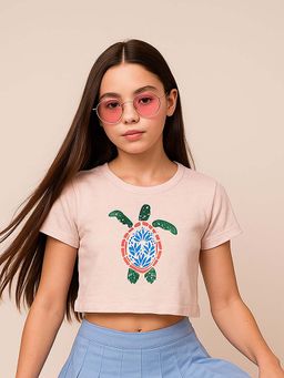 BaawRi - Girl's Turtle Trail Crop T-Shirt Ocean Spirit - Pink