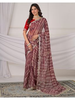 SATRANI - Mauve Embroidery Chiffon Saree with Unstitched Blouse
