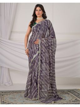 SATRANI - Purple Embroidery Chiffon Saree with Unstitched Blouse