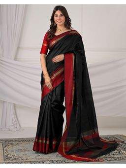 SATRANI - Women Black Weaving Silk Saree with Unstitched Blouse