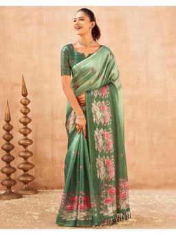 SATRANI - Green Tassels Shimmer Silk Saree with Unstitched Blouse