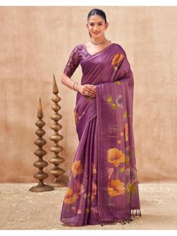 SATRANI - Mauve Tassels Shimmer Silk Saree with Unstitched Blouse