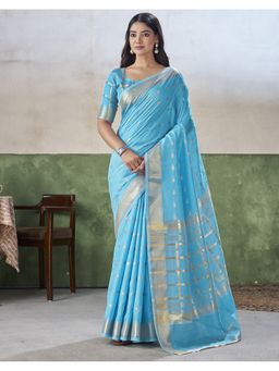 SATRANI - Sky Blue Weaving Silk Saree with Unstitched Blouse