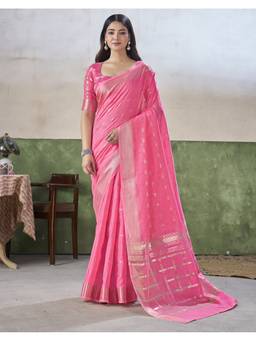 SATRANI - Women Pink Weaving Silk Saree with Unstitched Blouse