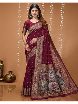 SATRANI - Wine Silk Saree with Unstitched Blouse