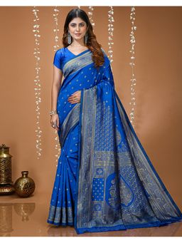 SATRANI - Women Blue Weaving Silk Saree with Unstitched Blouse