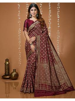 SATRANI - Women'S Maroon Weaving Silk Saree with Unstitched Blouse
