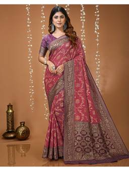 SATRANI - Pink Women Weaving Silk Saree with Unstitched Blouse