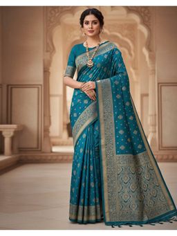 SATRANI - Blue Women Weaving Silk Saree With Unstitched Blouse