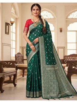 SATRANI - Women Green Weaving Silk Saree With Unstitched Blouse