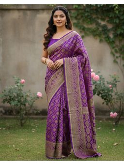 SATRANI - Women Purple Weaving Silk Saree With Unstitched Blouse