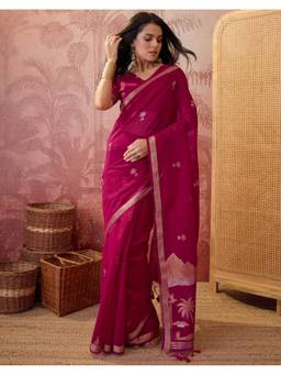 SATRANI - Pink Weaving Silk Women's Saree With Unstitched Blouse
