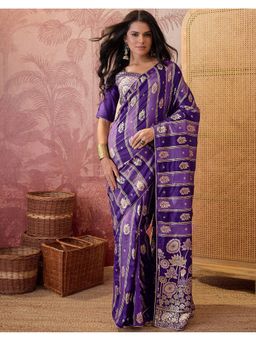 SATRANI - Purple Weaving Chanderi Silk Saree With Unstitched Blouse