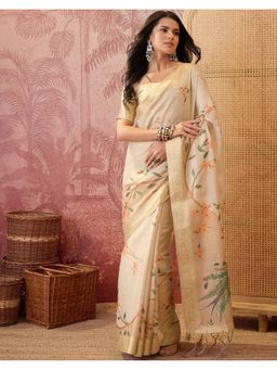 SATRANI - Beige Weaving Border Shimmer Silk Saree With Unstitched Blouse