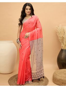 SATRANI - Red Linen Saree With Unstitched Blouse