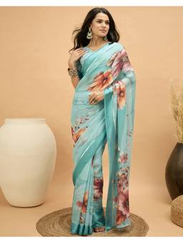 SATRANI - Sky Blue Georgette Saree With Unstitched Blouse