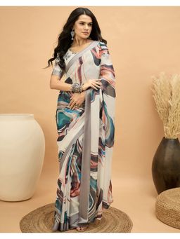 SATRANI - Off-White Georgette Saree With Unstitched Blouse