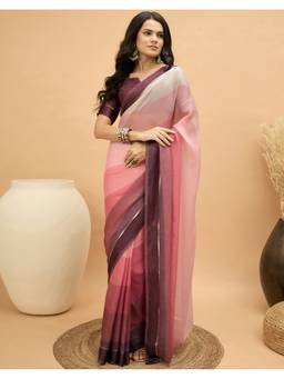 SATRANI - Pink Georgette Saree With Unstitched Blouse