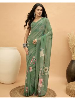 SATRANI - Women Green Georgette Saree With Unstitched Blouse