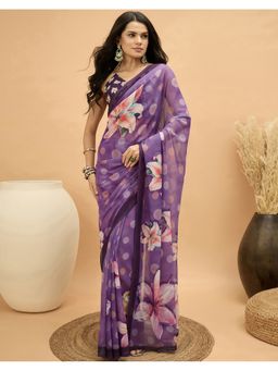 SATRANI - Lavender Georgette Saree With Unstitched Blouse