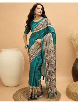 SATRANI - Green Tassels Khadi Silk Saree With Unstitched Blouse