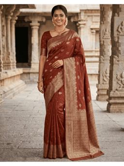 SATRANI - Rust Weaving Silk Saree With Unstitched Blouse