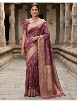 SATRANI - Women Wine Weaving Silk Saree With Unstitched Blouse