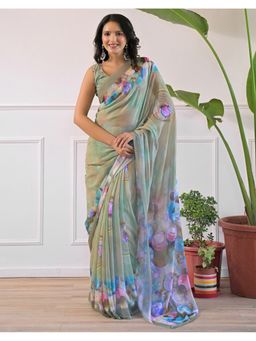 SATRANI - Green Georgette Saree With Unstitched Blouse