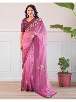 SATRANI - Women Mauve Floral Georgette Saree With Unstitched Blouse